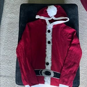 Ugly Christmas Sweater Red and White Crewneck with Festive Plush Trim